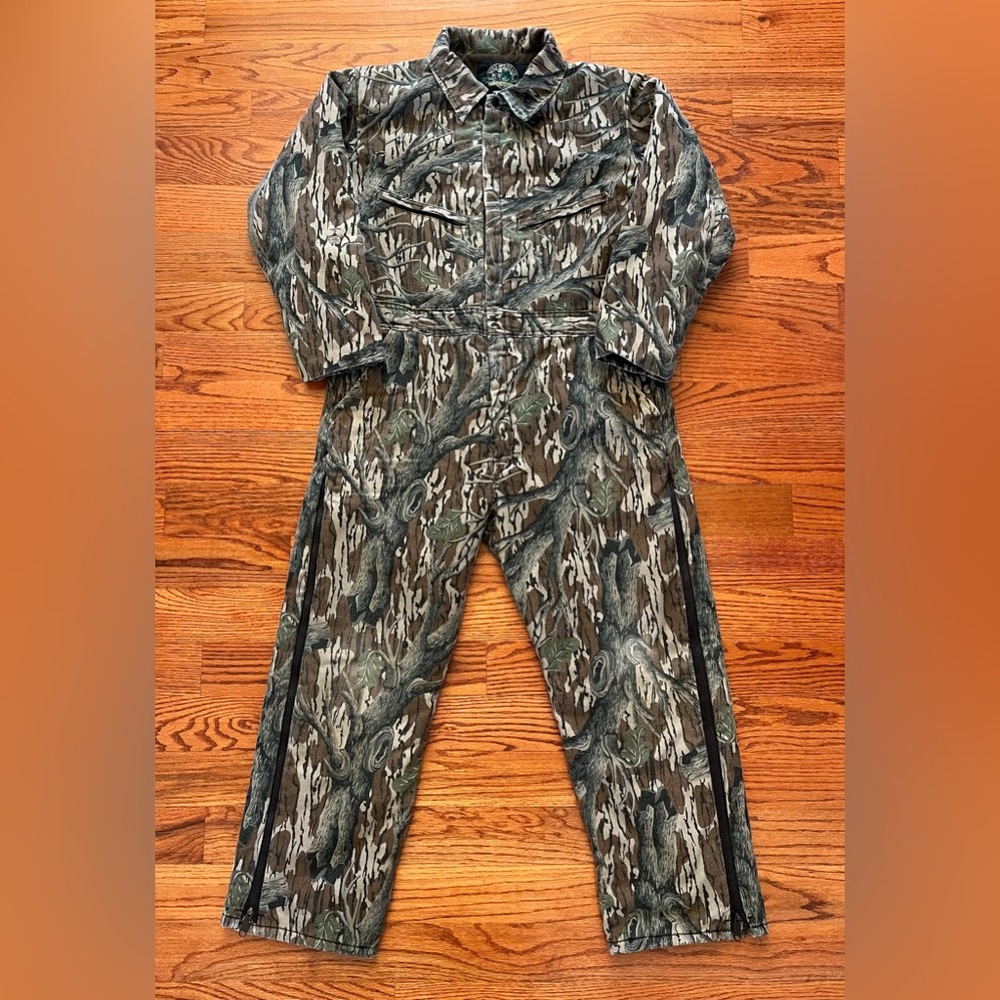 Vintage Wolf Mountain Mossy Oak Treestand Camo Insulated Coveralls Men’s M Short